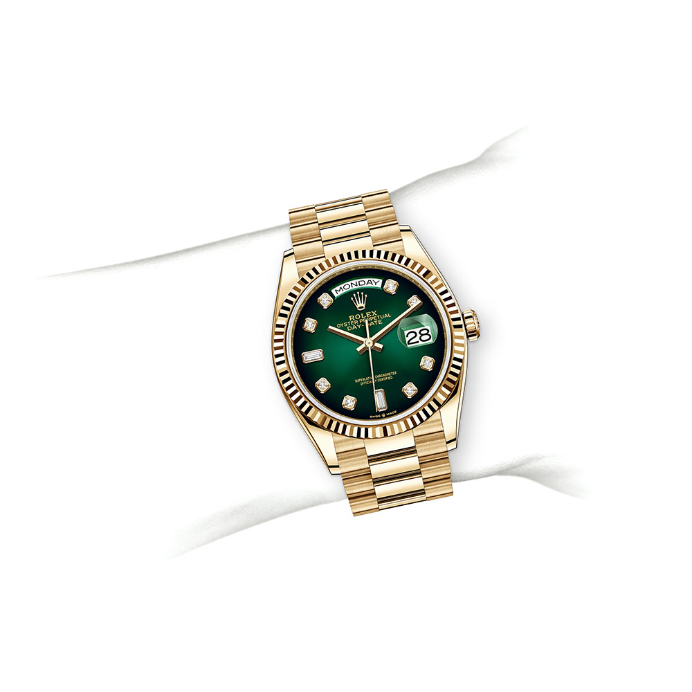 rolex day date 36 yellow gold green dial