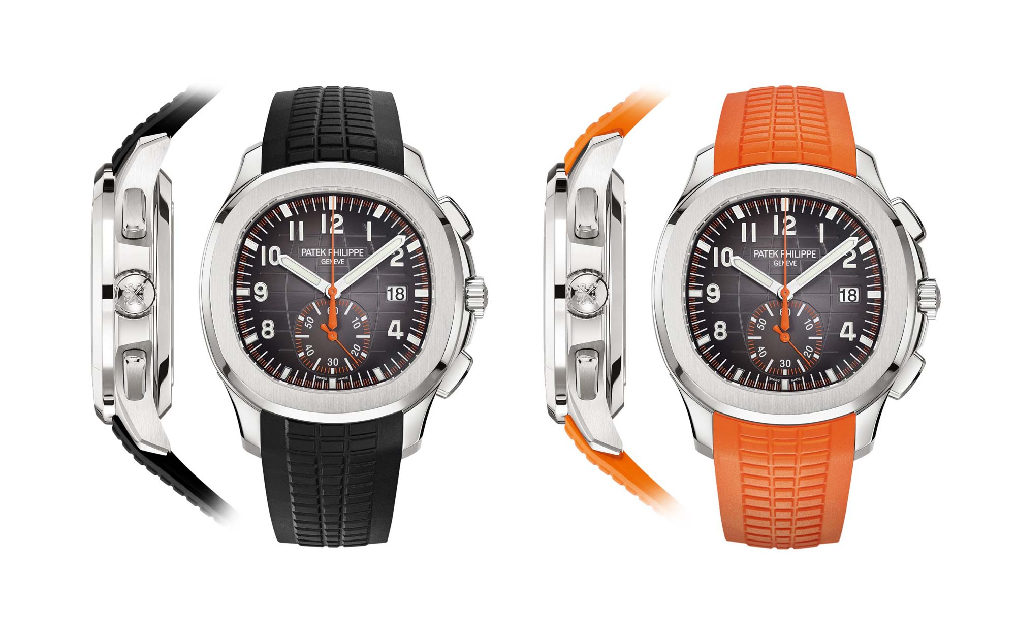 The Aquanaut Flyback Chronograph Ref. 5968A Released In 2018 Is The First Chronograph Introduced In The Aquanaut Collection. It Stands Out With Contrasting Chronograph Displays And Came With Two Interchangeable Straps: One Orange And One Black.