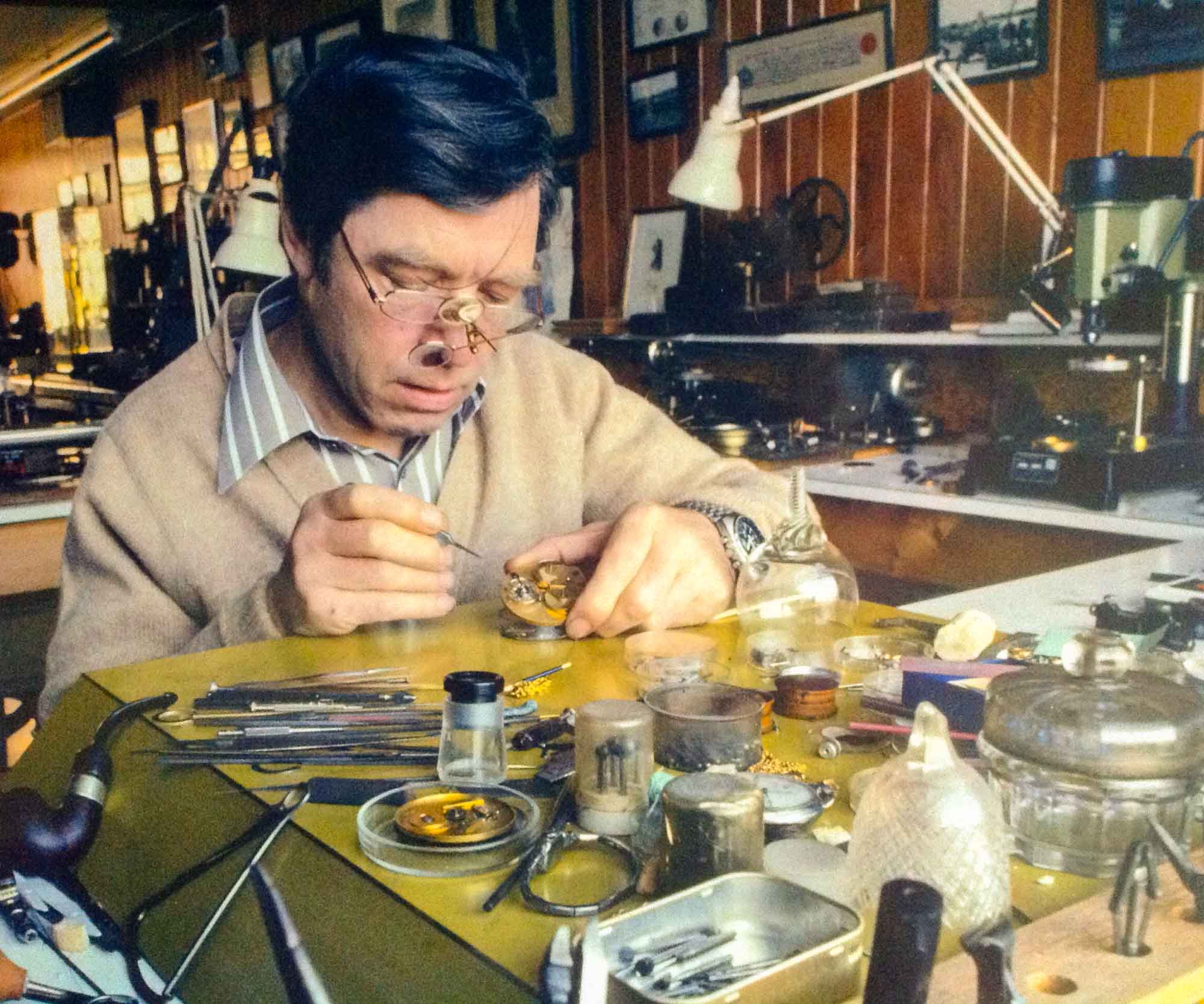 George Daniels in the London workshop around 1980