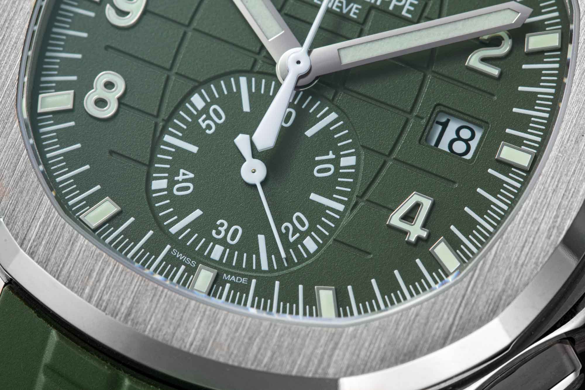 Patek Philippe Aquanaut Flyback Chronograph Ref. 5968G Is Enhanced By The Signature Aquanaut Pattern Embossing, Gold Applied Numerals With Luminescent Coating.