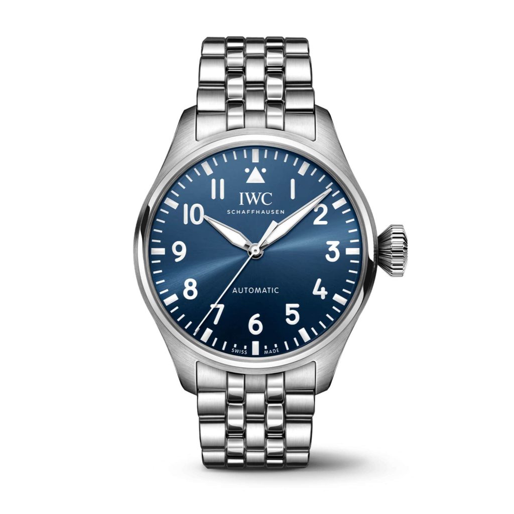 IWC Big Pilot's Watch 43 With Blue Dial And Stainless Steel Five Link Bracelet, Automatic Self Winding Movement, Screw Down Crown