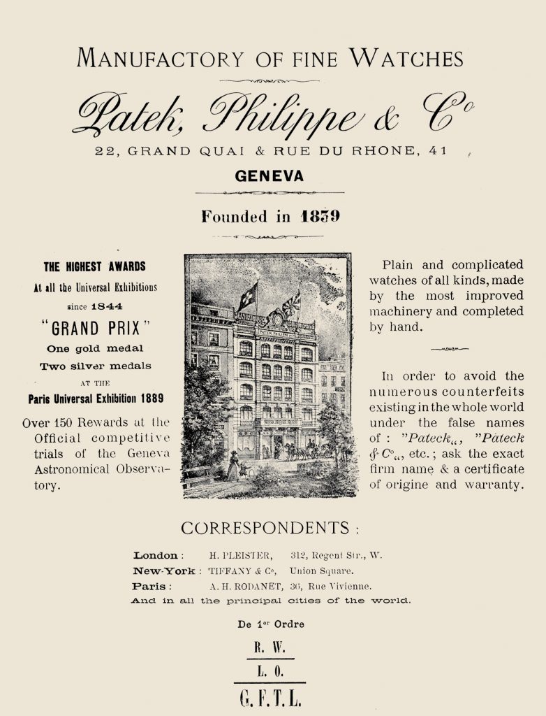 Advertisement 1889 Patek Philippe