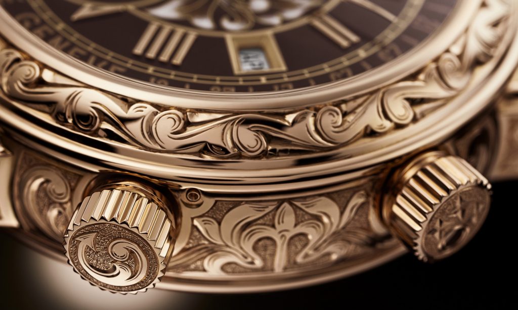 Close Up Of The Engraved Rose Gold Case Of The Sky Moon Tourbillon Ref 6002R/001