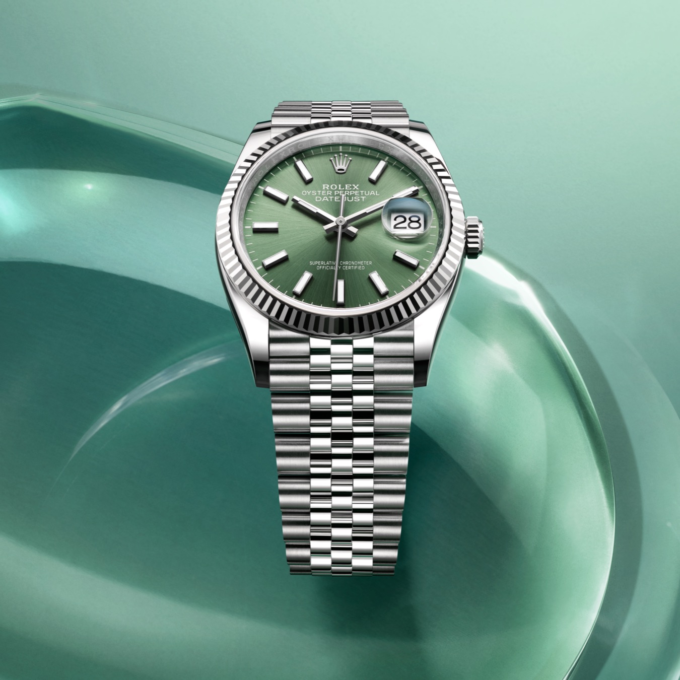 Rolex Datejust 41 in Oystersteel and white gold with green dial